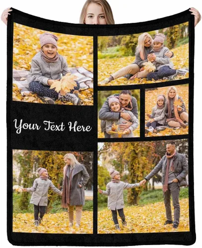Vista 26 de InterestPrint Manta personalizada con nombre, 6 fotos, manta personalizada para aniversario, boda, para marido, esposa, amantes, 6 tamaños
