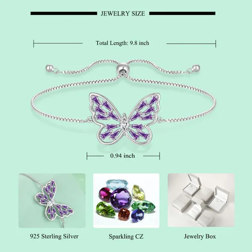Vista 8 de STARCHENIE Juego de joyas de plata de ley 925 con diseño de mariposa y amatista para mujer