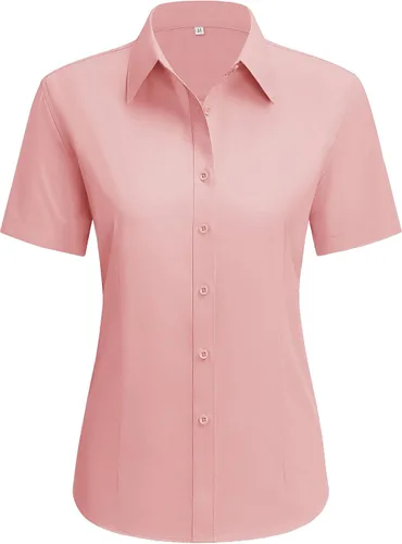 Vista 26 de siliteelon Camisas de vestir para mujer, de manga corta, de algodón, camisa con botones abajo, camisa básica con botones arriba, camisas con cuello