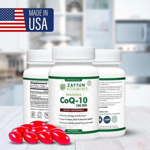 Vista 7 de Zaytun Halal CoQ10 altamente absorbente, uno por día, apoya la salud cardíaca y la producción de energía, 60 mini cápsulas blandas, fabricadas