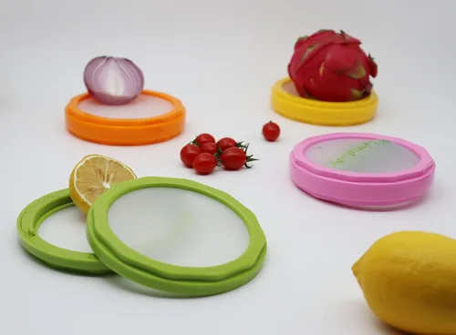 Vista 4 de Almacenamiento de cebolla y protector de aguacate, juego de 4 recipientes de silicona de doble cara para refrigerador, soporte para tomates