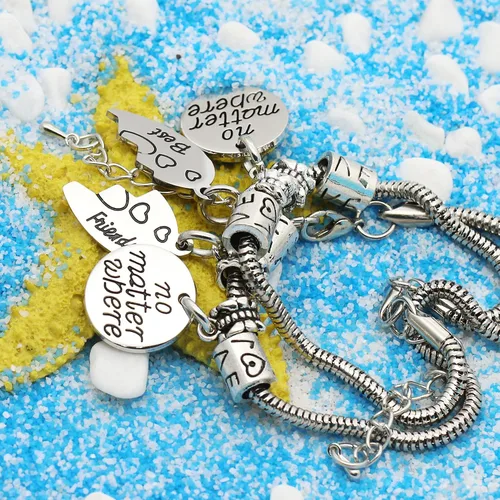 Vista 5 de lauhonmin BBF Best Friends No Matter Where Compass - Juego de 2 pulseras dobles con corazón roto, regalo de amistad