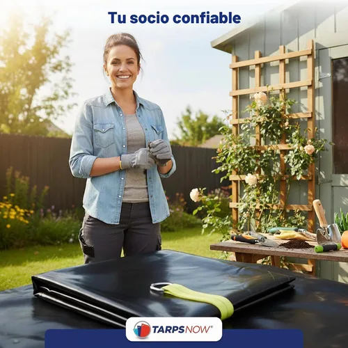 Vista 8 de Tarps Now - Lona de elevación de desechos, (8 x 8 pies) con 8 anillos en D de acero y correas amarillas fuertes, hoja de lona multiusos resistente
