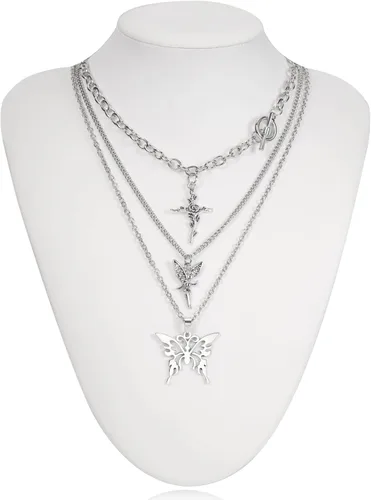 Vista 7 de Juego de 10 piezas de collar Y2k para mujer, accesorios góticos grunge, collares de joyería, cruz gótica, espinas de hadas, ángel gótico, corazón