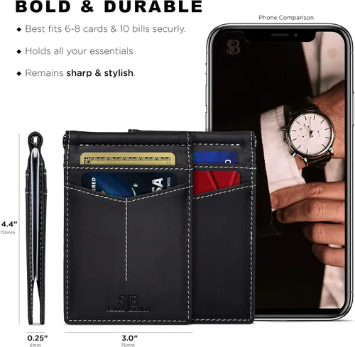 Vista 37 de SERMAN BRANDS RFID Blocking Wallet Slim Bifold - Genuine Leather Minimalist Front Pocket Wallets for Men with Money Clip Gift