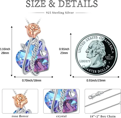 Vista 6 de Collar de plata de ley 925 para hermanamamáabuelaesposaenfermera con diseño de flor de rosa para ella