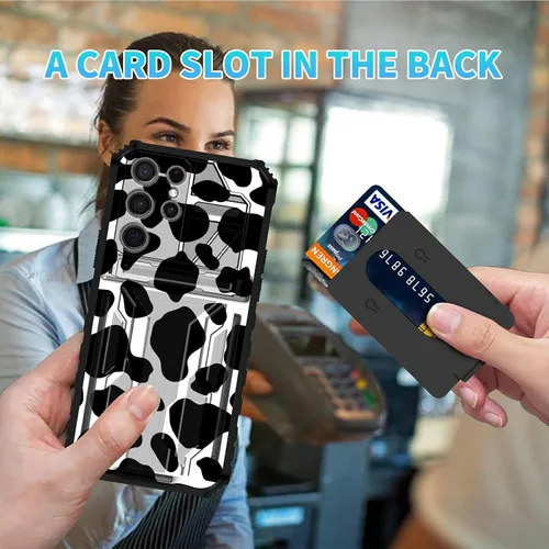 Vista 5 de Funda para Samsung S21 Ultra 5G con función atril - Funda de doble capa de policarbonato duro de TPU suave con tarjetero resistente a prueba de 380