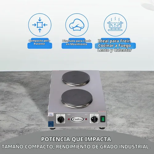 Vista 7 de Cadco CDR-2CFB Space Saver - Placa caliente de hierro fundido doble de 120 voltios