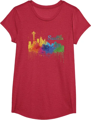 Vista 46 de Seattle Washington Skyline Watercolor Souvenir Seattle Camiseta, Negro
