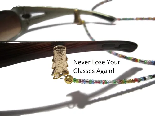 Vista 3 de Cadena de gafas para mujer con cuentas de 32 colores, presilla dorada, lanyard para gafas