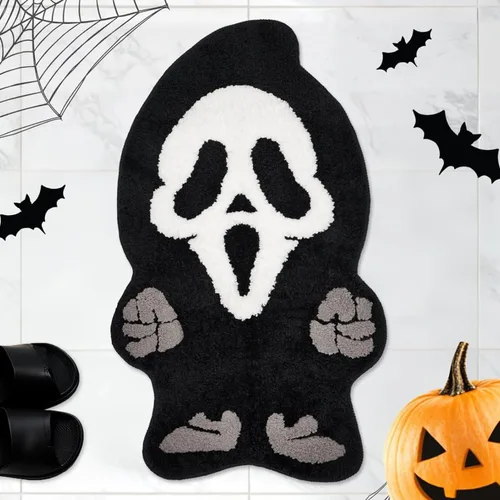 Vista 7 de GAGEC Alfombra de Navidad fantasma, Halloween, espeluznante, gótica, decorativa, para baño, entrada, bañera, hogar, sala de estar, tapete de baño