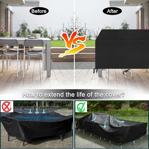 Vista 5 de Cubiertas para muebles de patio 124" L x 76" W x 32" H, cubierta impermeable para muebles de mesa de exterior, rectangular, 600D, cubierta de juego