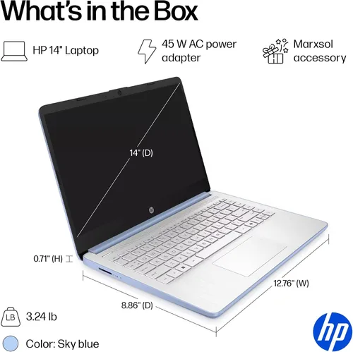 Vista 9 de HP Computadora portátil ultra ligera de 14 pulgadas 2026 Premium, MS Office, Copilot AI, CPU Intel de 4 núcleos, RAM DDR5 de 4 GB, almacenamiento