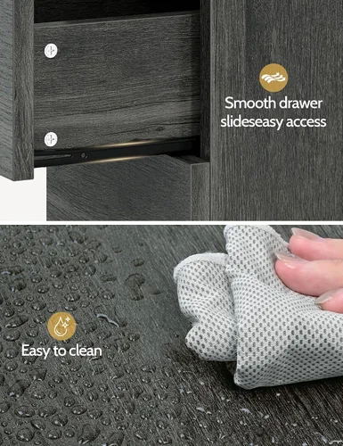 Vista 7 de Mesa auxiliar estrecha con 3 cajones, mesa auxiliar de madera con estantes de almacenamiento para sala de estar, mesa auxiliar delgada para sofá