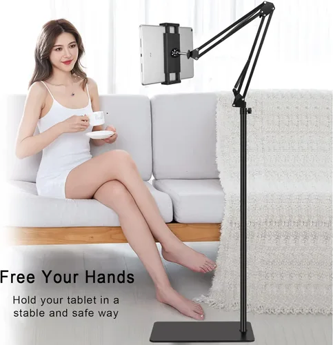 Vista 2 de Soporte de suelo para tablet con base de doble peso, soporte para teléfono de cama superior ajustable en altura / soporte elástico para tableta