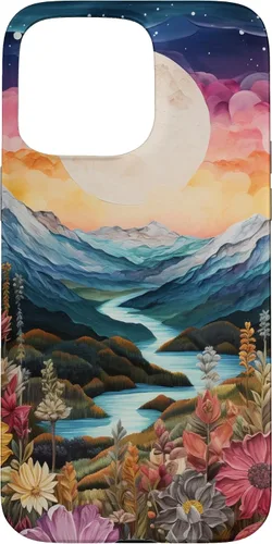 Vista 31 de Boho Chic Floral Moon Mountain Landscape Cute Pastel Design Case for iPhone 17
