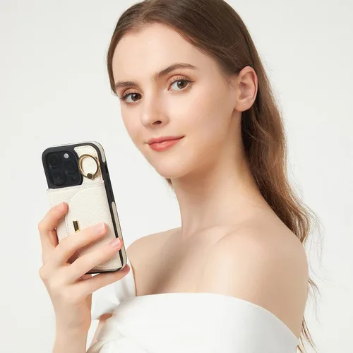 Vista 5 de Funda tipo cartera de Keallce para iPhone 14 Pro de 6.1 pulg., funda con tapa y ranuras para tarjetas, soporte con anillo, funda protectora de piel