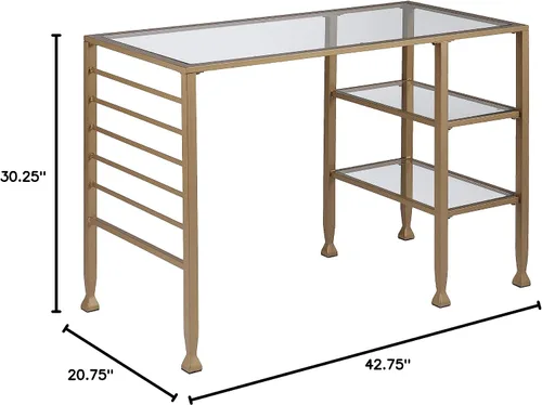 Vista 11 de SEI Furniture Jaymes - Escritorio de metal dorado y cristal, color dorado suave