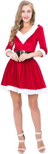 Vista 3 de Disfraz de Papá Noel de 2 piezas para mujer, Rojo