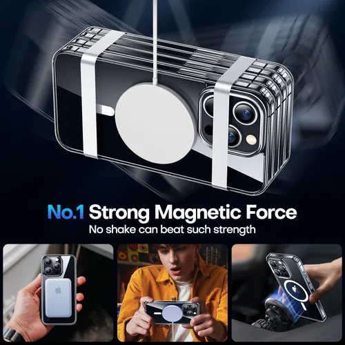 Vista 5 de CANSHN Funda magnética transparente compatible con iPhone 15 Pro [Compatible con Magsafe] [No amarillea] Funda protectora delgada y fina a prueba