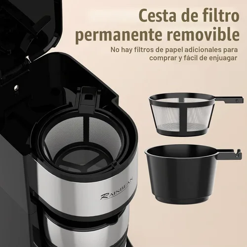 Vista 3 de RAINBEAN Cafetera de una sola porción, cafeteras programables de una sola porción, temporizador de arranque/apagado automático, cafetera de taza