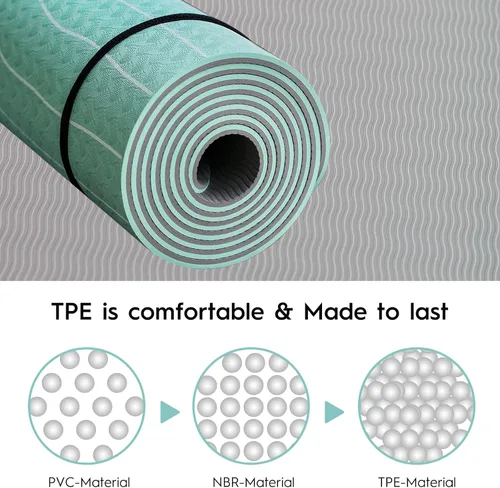 Vista 7 de Tapete de yoga TPE (2.835 x 0.945 x 0.197 in) – Tapete de entrenamiento antideslizante de color crucero con líneas de alineación para mujeres