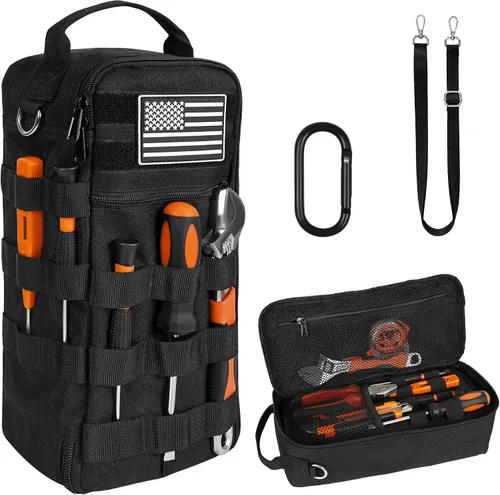 Vista 10 de Bolsa de herramientas pequeña portátil, bolsa de herramientas resistente con correa para el hombro y clip de anillo en D, bolsa de mano duradera e