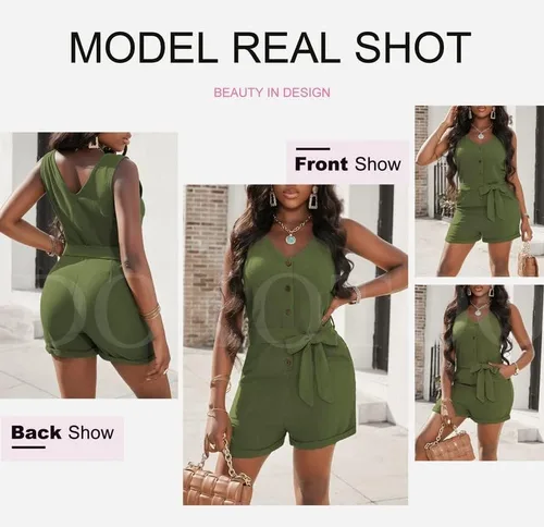 Vista 4 de Dokotoo Enterizo para mujer, elegante, informal, de una pieza, sin mangas, con bolsillos, cuello en V, botones frontales