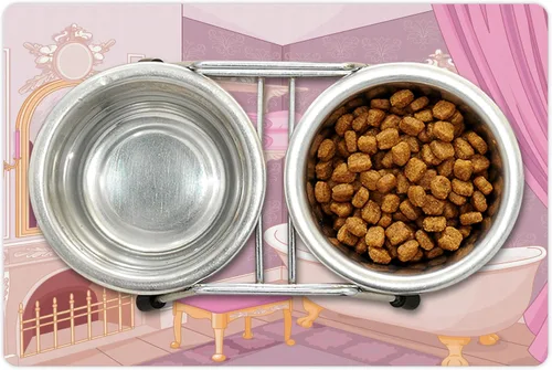 Vista 2 de Lunarable Tapete femenino para mascotas para alimentos y agua, diseño en el palacio de los dibujos animados para baño, armario de baño, tapete