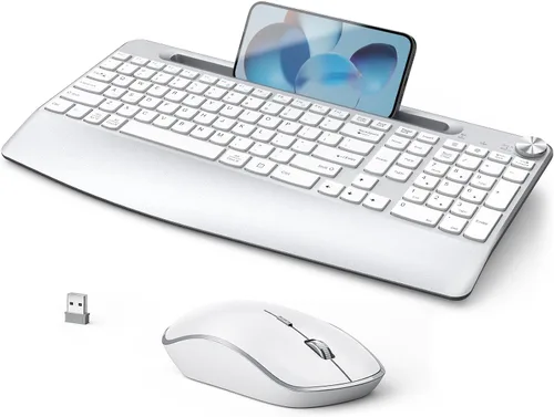Vista 10 de JOYACCESS Combo de teclado y ratón inalámbricos, teclado inalámbrico de tamaño completo de 2.4 GHz con cómodo reposamuñecas, rueda de volumen