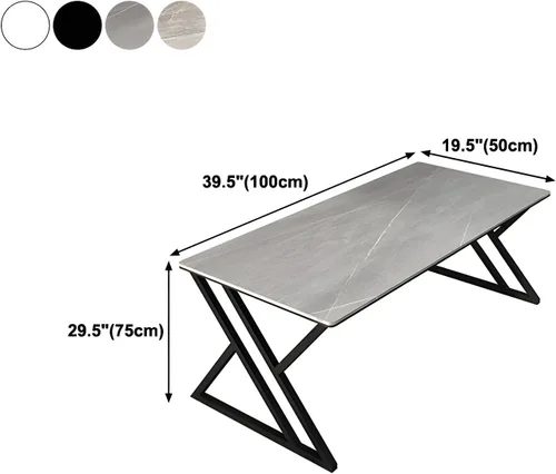 Vista 2 de LITFAD Modern Sintered Stone Office Desk, Rectangular Writing Work Table with X-Shaped Metal Frame, Scratch Resistant Computer Desk for Home Office