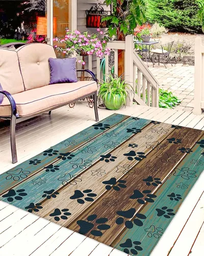Vista 12 de Summer Beach Outdoor Rug for Patio/Deck/Porch, Ocean Nautical Coastal Non-Slip Large Area Rug 4 x 6 Ft, Seaside Aqua Beige Indoor Outdoor Rugs
