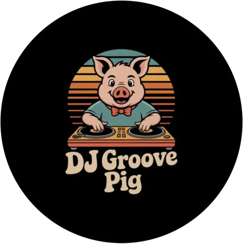 Vista 3 de DJ Groove Pig Retro Turntable Sunset Party Vibes PopSockets Adhesive PopGrip