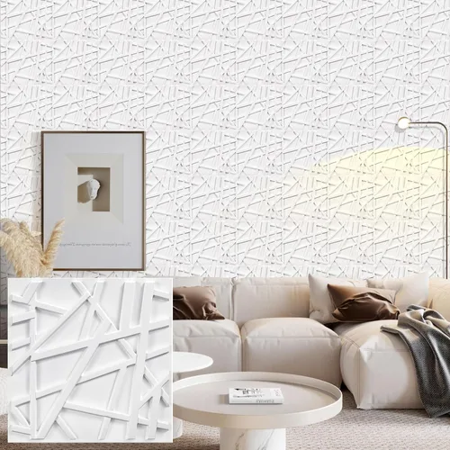 Vista 10 de Heikki Paquete de 30 paneles de pared 3D para decoración de pared interior, paneles de pared con textura de flores de PVC para sala de estar Negro-YJ