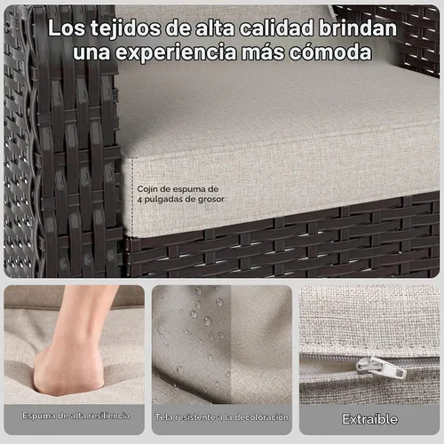 Vista 6 de Sofá de lujo para patio al aire libre de 3 plazas con mimbre de PE tejido a mano Beige