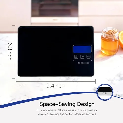 Vista 8 de MegaWise Báscula de precisión para alimentos, báscula digital recargable impermeable de 33 libras, graduación precisa de 0.04 onzas, peso gramos