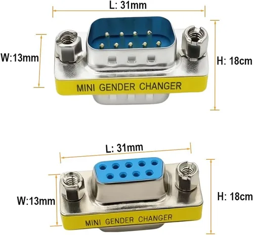 Vista 3 de 9 Pin RS-232 adaptador macho y hembra, cambiador de género del cable serie