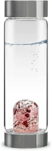 Vista 9 de VitaJuwel ViA AMERICAN DREAM Botella de agua de cristal con oro de 24k · Jaspe rojo · Ópalo blanco · Lapislázuli azul · Cuarzo transparente