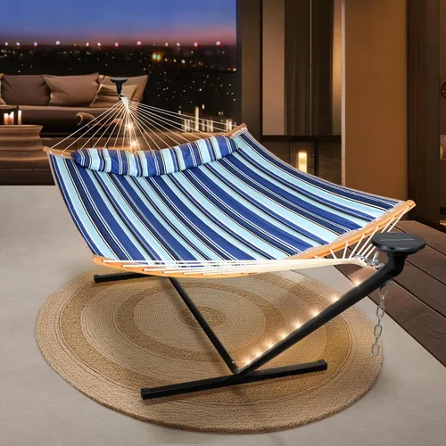 Vista 13 de SUNCREAT Hamaca doble para exteriores con soporte de 12 pies, hamacas autoportantes con soporte, beige