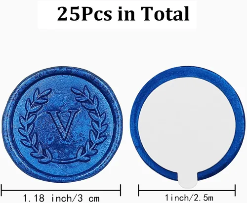 Vista 2 de 25 calcomanías adhesivas de sello de cera con letra V, hechas a mano, sin necesidad de sellar, rasgar y usar calcomanías de cera para invitaciones