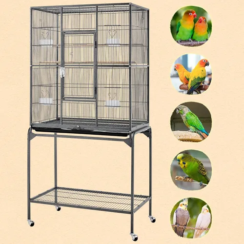 Vista 3 de Yaheetech Jaula grande de hierro forjado de 63 pulgadas para pájaros africanos pequeños cuáqueros de Amazon Loros canarios jaula de vuelo