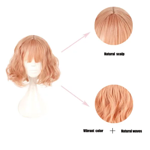 Vista 4 de Nami Lovely Rosa corto ondulado Harajuku Anime Cosplay Pelucas de pelo completo COS Props