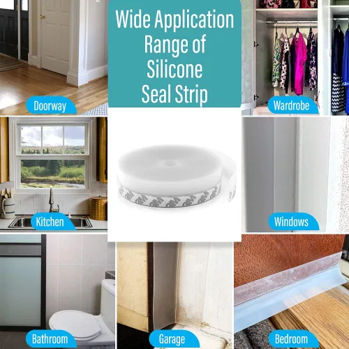 Vista 5 de TradeGear Tira de sellado de silicona de 26 pies a 1.772 in con adhesivo ultra fuerte, cinta transparente anticolisión para sellado de huecos