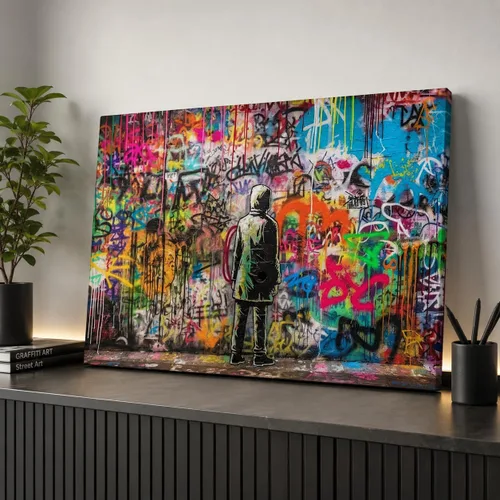 Vista 50 de ANRUOXI Arte de Pared de Graffiti, Impresión de Lienzo de Astronauta Espacial de Graffiti para Decoración de Pared, Impresiones de Arte Modernas