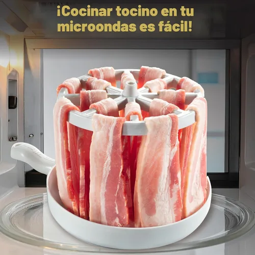 Vista 2 de Bacon Wizard - Cocina para microondas y tocino – Cocina hasta 1 libra de tiras a la vez – Crujiente y uniformemente cocinado en minutos – Bandeja