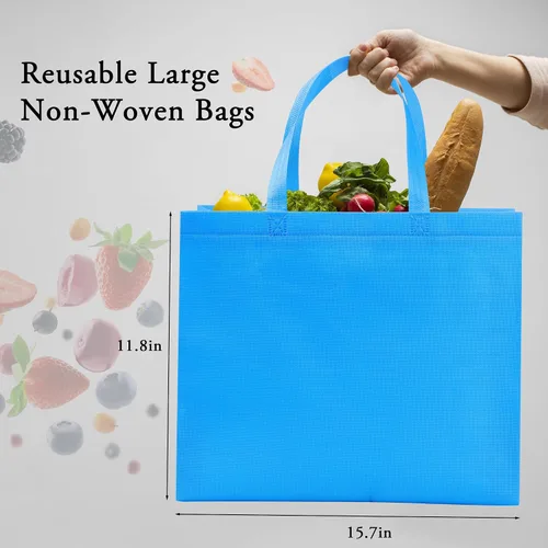 Vista 2 de Bolsos de asas no tejidos grandes, bolsos de compras reutilizables del arco iris de 15,7" para los comestibles