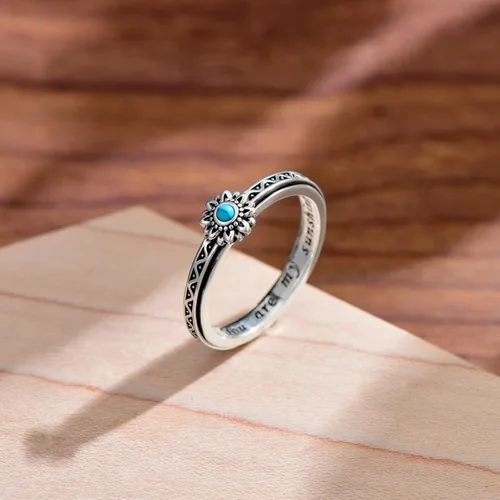 Vista 5 de Anillo de plata de ley con girasol, anillo giratorio para ansiedad, regalo de joyería para mujeres