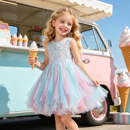 Vista 3 de VIKITA Vestido tutú para niñas pequeñas, falda de princesa de tul de sirena, traje de fiesta de cumpleaños de verano para niñas pequeñas de 3 a 8