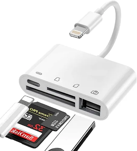 Vista 8 de Lector de tarjetas SD para iPhone iPad, adaptador de tarjeta SD/Micro SD 2 en 1, conector dual (Lightning y USB-C) para tarjetas de memoria SD y TF