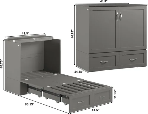 Vista 3 de AFI, Hamilton Twin XL Murphy - Cómoda de cama con colchón y cajón de 6 pulgadas, color gris